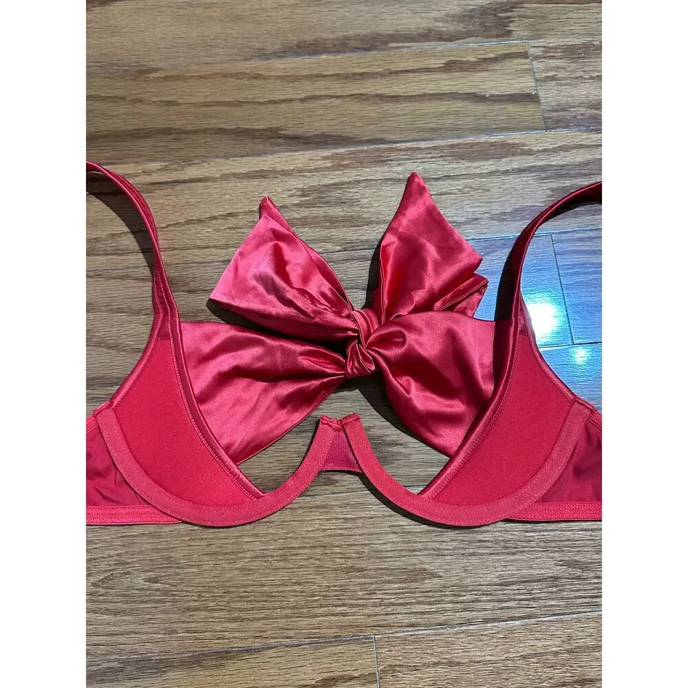 Adore Me Red Gynger Unlined Satin Bow Balconette Underwire Bra Size XS